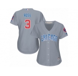 Women's Majestic Chicago Cubs #3 David Ross Replica Grey Road MLB Jersey