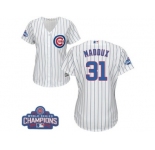 Women's Majestic Chicago Cubs #31 Greg Maddux Authentic White Home 2016 World Series Champions Cool Base MLB Jersey