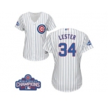 Women's Majestic Chicago Cubs #34 Jon Lester Authentic White Home 2016 World Series Champions Cool Base MLB Jersey