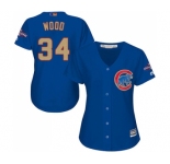 Women's Majestic Chicago Cubs #34 Kerry Wood Authentic Royal Blue 2017 Gold Champion MLB Jersey