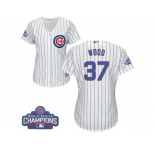 Women's Majestic Chicago Cubs #37 Travis Wood Authentic White Home 2016 World Series Champions Cool Base MLB Jersey