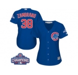 Women's Majestic Chicago Cubs #38 Carlos Zambrano Authentic Royal Blue Alternate 2016 World Series Champions Cool Base MLB Jersey