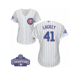 Women's Majestic Chicago Cubs #41 John Lackey Authentic White Home 2016 World Series Champions Cool Base MLB Jersey