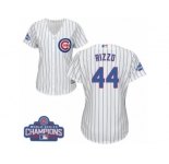 Women's Majestic Chicago Cubs #44 Anthony Rizzo Authentic White Home 2016 World Series Champions Cool Base MLB Jersey