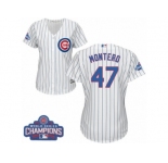 Women's Majestic Chicago Cubs #47 Miguel Montero Authentic White Home 2016 World Series Champions Cool Base MLB Jersey