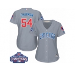 Women's Majestic Chicago Cubs #54 Aroldis Chapman Authentic Grey Road 2016 World Series Champions Cool Base MLB Jersey
