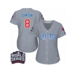 Women's Majestic Chicago Cubs #8 Andre Dawson Authentic Grey Road 2016 World Series Bound Cool Base MLB Jersey