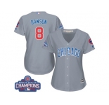 Women's Majestic Chicago Cubs #8 Andre Dawson Authentic Grey Road 2016 World Series Champions Cool Base MLB Jersey