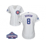 Women's Majestic Chicago Cubs #8 Andre Dawson Authentic White Home 2016 World Series Champions Cool Base MLB Jersey