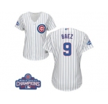 Women's Majestic Chicago Cubs #9 Javier Baez Authentic White Home 2016 World Series Champions Cool Base MLB Jersey
