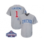 Youth Majestic Chicago Cubs #1 Kosuke Fukudome Authentic Grey Road 2016 World Series Champions Cool Base MLB Jersey