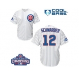 Youth Majestic Chicago Cubs #12 Kyle Schwarber Authentic White Home 2016 World Series Champions Cool Base MLB Jersey