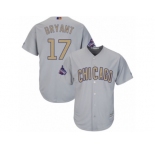 Youth Majestic Chicago Cubs #17 Kris Bryant Authentic Gray 2017 Gold Champion Cool Base MLB Jersey