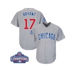 Youth Majestic Chicago Cubs #17 Kris Bryant Authentic Grey Road 2016 World Series Champions Cool Base MLB Jersey