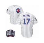 Youth Majestic Chicago Cubs #17 Kris Bryant Authentic White Home 2016 World Series Bound Cool Base MLB Jersey