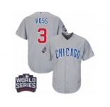 Youth Majestic Chicago Cubs #3 David Ross Authentic Grey Road 2016 World Series Bound Cool Base MLB Jersey
