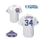 Youth Majestic Chicago Cubs #34 Jon Lester Authentic White Home 2016 World Series Champions Cool Base MLB Jersey