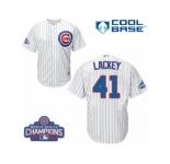 Youth Majestic Chicago Cubs #41 John Lackey Authentic White Home 2016 World Series Champions Cool Base MLB Jersey