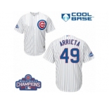Youth Majestic Chicago Cubs #49 Jake Arrieta Authentic White Home 2016 World Series Champions Cool Base MLB Jersey