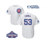 Youth Majestic Chicago Cubs #53 Trevor Cahill Authentic White Home 2016 World Series Champions Cool Base MLB Jersey