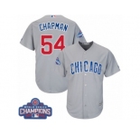 Youth Majestic Chicago Cubs #54 Aroldis Chapman Authentic Grey Road 2016 World Series Champions Cool Base MLB Jersey