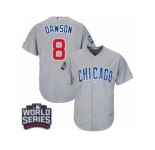Youth Majestic Chicago Cubs #8 Andre Dawson Authentic Grey Road 2016 World Series Bound Cool Base MLB Jersey