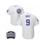 Youth Majestic Chicago Cubs #9 Javier Baez Authentic White Home 2016 World Series Bound Cool Base MLB Jersey