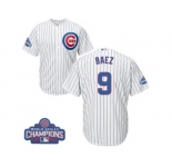 Youth Majestic Chicago Cubs #9 Javier Baez Authentic White Home 2016 World Series Champions Cool Base MLB Jersey