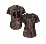 Women Baltimore Orioles #45 Mark Trumbo Camo Realtree Collection Cool Base Stitched MLB Jersey