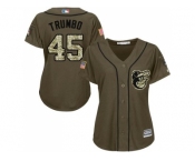 Women's Baltimore Orioles #45 Mark Trumbo Green Salute to Service Stitched Baseball Jersey