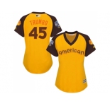 Women's Majestic Baltimore Orioles #45 Mark Trumbo Authentic Yellow 2016 All-Star American League BP Cool Base MLB Jersey