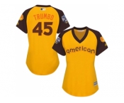 Women's Majestic Baltimore Orioles #45 Mark Trumbo Authentic Yellow 2016 All-Star American League BP Cool Base MLB Jersey
