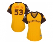 Women's Majestic Baltimore Orioles #53 Zach Britton Authentic Yellow 2016 All-Star American League BP Cool Base MLB Jersey