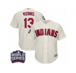 Youth Majestic Cleveland Indians #13 Omar Vizquel Authentic Cream Alternate 2 2016 World Series Bound Cool Base MLB Jersey