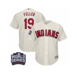 Youth Majestic Cleveland Indians #19 Bob Feller Authentic Cream Alternate 2 2016 World Series Bound Cool Base MLB Jersey