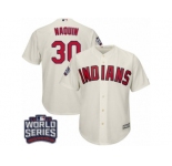 Youth Majestic Cleveland Indians #30 Tyler Naquin Authentic Cream Alternate 2 2016 World Series Bound Cool Base MLB Jersey