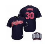 Youth Majestic Cleveland Indians #30 Tyler Naquin Authentic Navy Blue Alternate 1 2016 World Series Bound Cool Base MLB Jersey