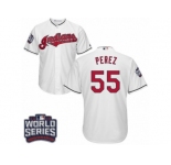 Youth Majestic Cleveland Indians #55 Roberto Perez Authentic White Home 2016 World Series Bound Cool Base MLB Jersey