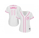 Women Cleveland Indians #11 Jose Ramirez White Pink Fashion Stitched MLB Jersey