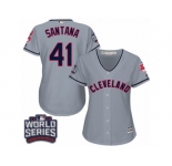 Women's Majestic Cleveland Indians #41 Carlos Santana Authentic Grey Road 2016 World Series Bound Cool Base MLB Jersey