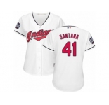 Women's Majestic Cleveland Indians #41 Carlos Santana Authentic White Home 2016 World Series Bound Cool Base MLB Jersey