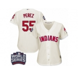 Women's Majestic Cleveland Indians #55 Roberto Perez Authentic Cream Alternate 2 2016 World Series Bound Cool Base MLB Jersey