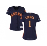 Women Houston Astros #1 Carlos Correa Navy 2018 Gold Program Cool Base Stitched Baseball Jersey