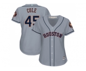 Women Houston Astros #45 Gerrit Cole Grey Road Stitched MLB Jersey