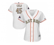 Women Houston Astros #45 Gerrit Cole White 2018 Gold Program Cool Base Stitched Baseball Jersey