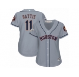 Women Majestic Houston Astros #11 Evan Gattis Replica Grey Road 2017 World Series Bound Cool Base MLB Jersey