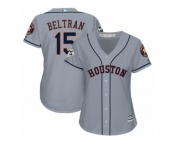 Women Majestic Houston Astros #15 Carlos Beltran Replica Grey Road 2017 World Series Bound Cool Base MLB Jersey