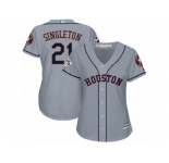 Women Majestic Houston Astros #21 Jon Singleton Replica Grey Road 2017 World Series Bound Cool Base MLB Jersey