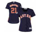 Women Majestic Houston Astros #21 Jon Singleton Replica Navy Blue Alternate 2017 World Series Bound Cool Base MLB Jersey