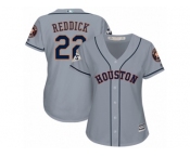 Women Majestic Houston Astros #22 Josh Reddick Authentic Grey Road 2017 World Series Bound Cool Base MLB Jersey